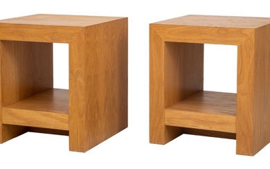 Modern Wood Cube End Tables, Pair