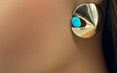 Modernist Turquoise And 14k Earrings