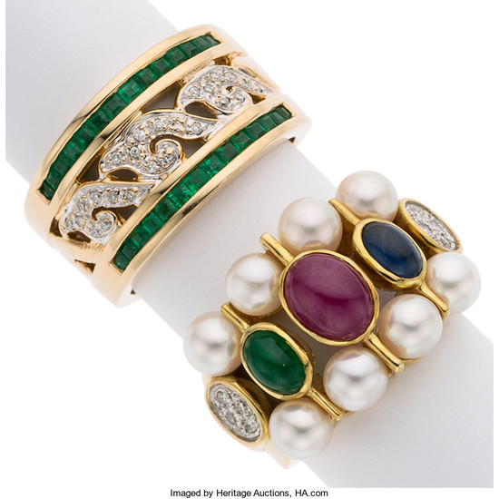 Multi-Stone, Diamond, Cultured Pearl, Gold Rings The ring features...