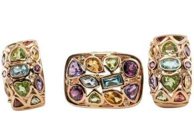 Multigem Earrings Ring Set 14K Rose Gold Peridot