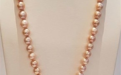 NO RESERVE PRICE - 925 Silver - 11x13mm Pink Edison Pearls - Necklace
