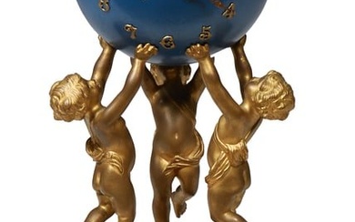 Napoleon III Style Bronze Putti Globe Clock, 20th c., H.- 20 1/2 in., W.- 8 1/4 in., D.- 8 1/4 in.