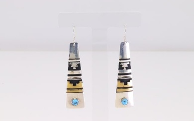 Native America Navajo Sterling Silver Turquoise Dangling Earring's By T&R Singer.