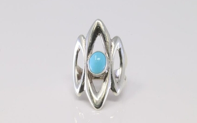 Native American Navajo Handmade Sterling Silver Turquoise Ring By P.