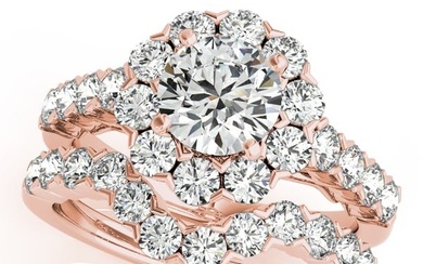 Natural 3.15 CTW Diamond Engagement Ring SET 18K Rose Gold