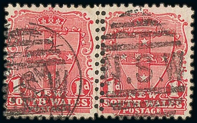 New South Wales 1902-03 Watermark Crown over "NSW" (III) 1d. carmine horizontal pair with mixe...