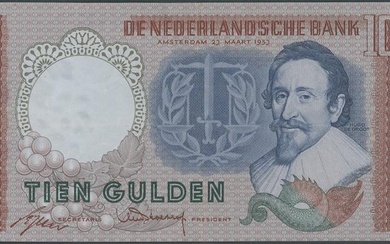 Niederlande, 3 Noten; 10 Gulden 23.3.1953 (P. 85); 5 Gulden...