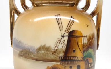 Nippon Dutch Windmill Scenic Painted Vase