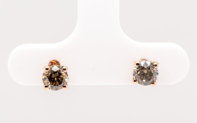 No Reserve Price - 1.00 tcw - Fancy Dark Brownish Greyish Yellow - 14 kt. Pink gold - Earrings Diamond