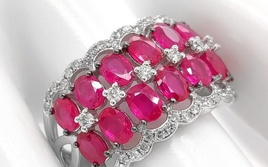 ***No Reserve Price*** 4.11 Carat Ruby and Diamond Ring - 14 kt. White gold - Ring