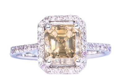 No Reserve Price - Ring - 14 kt. White gold - 2.57 tw. Yellow Diamond (Natural coloured) - Diamond