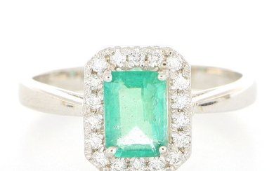 No Reserve Price - Ring - 18 kt. White gold - 1.25 tw. Emerald - Diamond