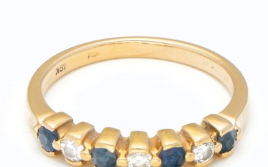 No Reserve Price - Ring - 18 kt. Yellow gold - 0.06 tw. Diamond (Natural) - Sapphire
