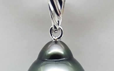 No Reserve Price - Tahitian Pearl, Blue Midnight, Drop-Shaped, 9.59 X 12.07 mm - 18 kt. White gold - Pendant
