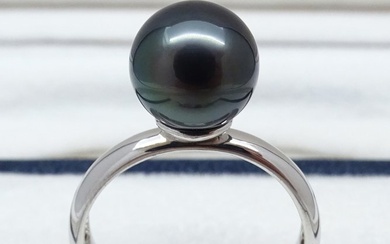No Reserve Price - Tahitian Pearl, Rikitea Pearl, Midnight Blue, Round, 9.67 mm - Ring - Size: Ring Size Selectable from size US 4.5 to 9.5 925 Silver