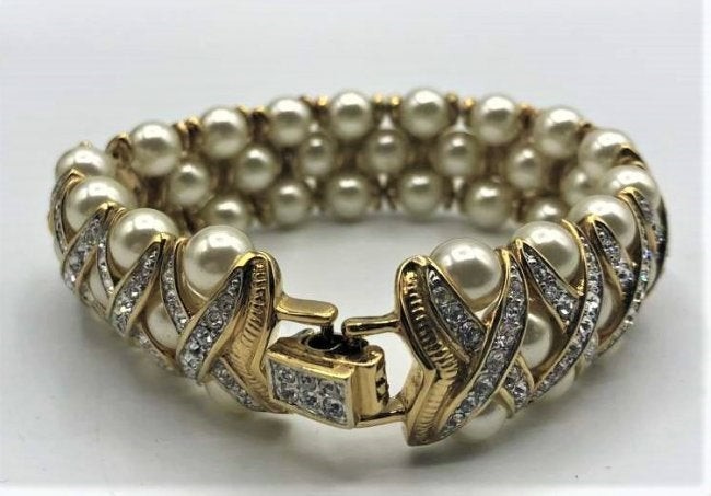 Nolan Miller Faux Pearls and Rhinestones Bracelet