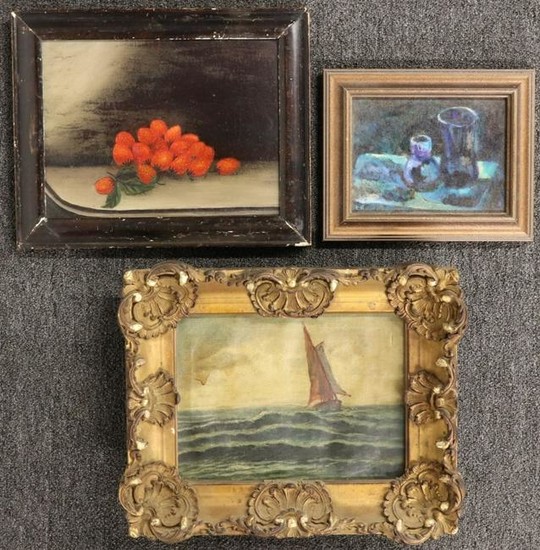 Oil on Canvas of Sailboat & Two Still Life Works