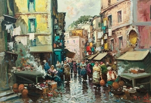 Oil on Canvas of a Foreign Marketplace
