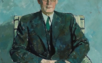 Olaf Rude: Portrait of Oskar Ekman. Civil engineer at Nordisk Elektricitets company. Signed Olaf Rude 1949. Oil on canvas. 104×84 cm.