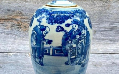 Old Chinese Blue and White Porcelain Birthday Buddha Jar