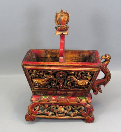 Old Chinese Ceremonial Dish Made of Hand Carved Wood