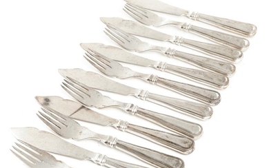SOLD. "Old Danish". Six silver fish forks and six fish knives, Cohr. Weight app. 602...
