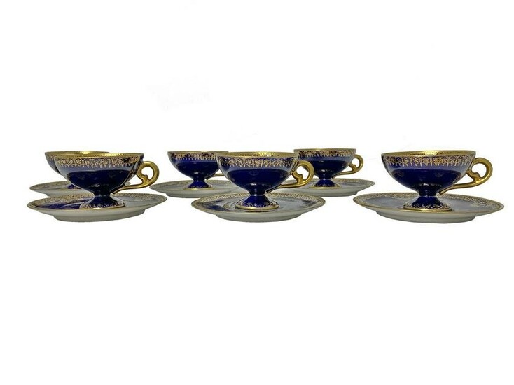 Old Vienna set of 6 porcelain cups w/dishes