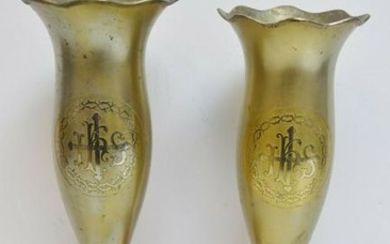 Older Pair of Brass Church Flower Vases + 12" ht. +