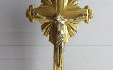Older Wood Crucifix + Wood Altar Cross with gesso &