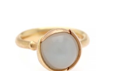 Ole Lynggaard: A “Lotus” ring no. 2 set with a cabochon moonstone, mounted in 18k gold and rose gold. Design Charlotte Lyngaard. Size 52.