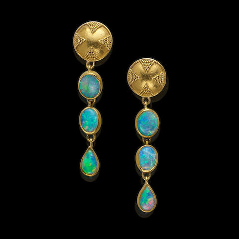 Opal and Gold Earrings by Luna Felix