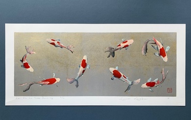 Original woodblock print - koi, fish - Mulberry paper - koi, fish - Kunio Kaneko (b 1949) - "La La La Come Dancing" - Hand-signed and numbered by the artist 81/150 - Japan - 2017
