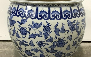 Oversized Signed Asian Porcelain Fish Bowl Planter