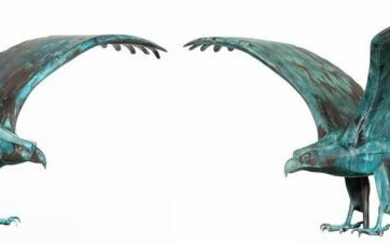 PAIR, BARRY NORLING, LARGE PATINATED COPPER EAGLES