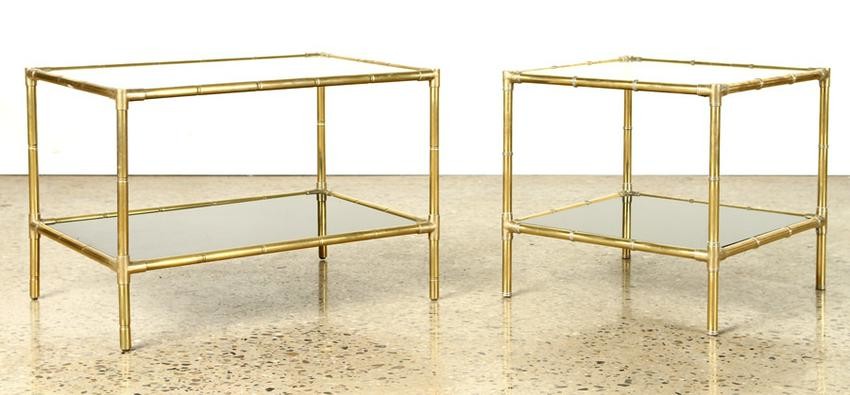 PAIR BRASS BAMBOO STYLE TWO TIER TABLES C.1970