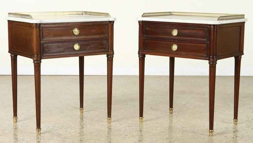 PAIR MAHOGANY END TABLES LABELED COMTE C.1940