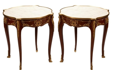 PAIR OF LOUIS XV STYLE GILT BRONZE & MARBLE TABLES