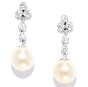 PEARL AND DIAMOND DROP EARRINGS in 18ct white gold or