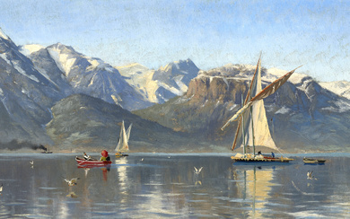 PEDER MØRK MØNSTED (GRENAA 1859-1941 FREDENSBORG) Morgen ved Genfersøen (Vevey)