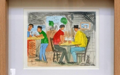 PRO HART, DRINKERS AT THE SILVERTON HOTEL, HAND COLOURED ETCHING, UNSIGNED, 21 X 25CM, ACCOMPANIED BY CERTIFICATE OF AUTHENTICITY FR...