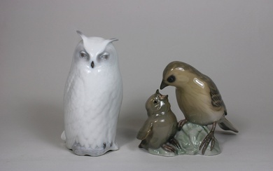 Paar Porzellanfiguren, Sperling mit Babyvogel, Bing und Grondahl