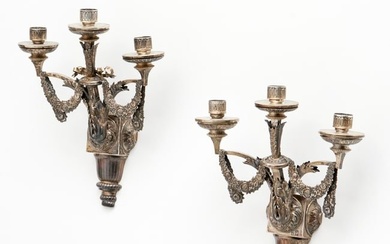 Pair Continental Neoclassic silver wall sconces