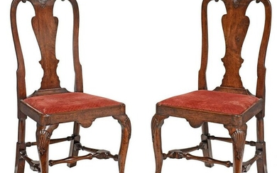Pair George I Shell Carved Walnut Side Chairs