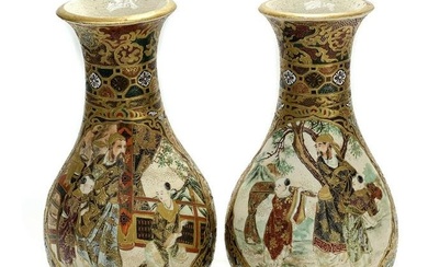 Pair Japanese Satsuma Porcelain Vases, Meiji Period