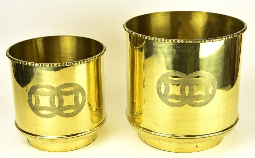 Pair Mid C Asian Style Brass Planters