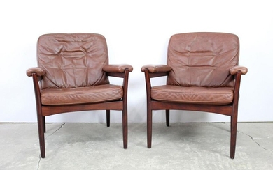 Pair Mid-Century Modern G-Mobel Tufted Leather Chairs