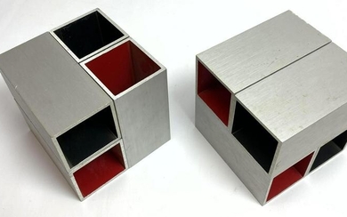 Pair Modern 2 Part Aluminum Bookends Table Sculptures.