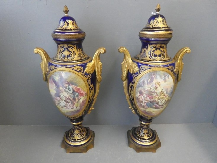 Pair Serves lidded vases decorated and romantic scenes 54cmH...