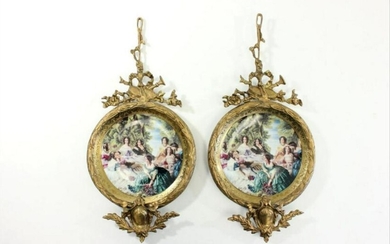 Pair Sevres Style Porcelain Wall Hangings