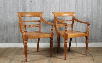 Pair Solid Carved Wood Regency Style Armchairs